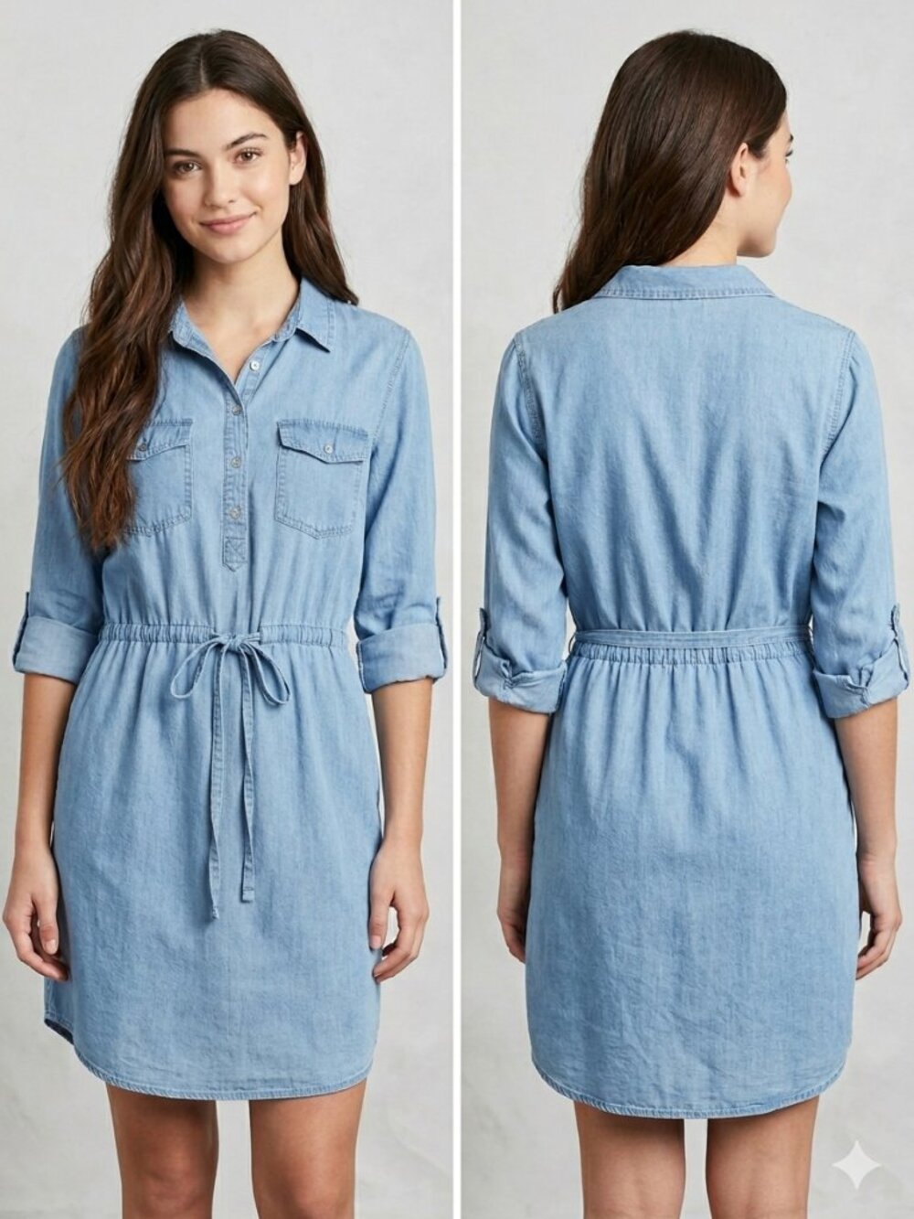 Serra Lyocell Blend Denim Blue Dress Women’s M Chambray Drawstring waist